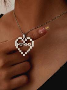1 pieza Collar con colgante de corazón de píxeles personalizado de acero inoxidable, regalo de joyería personalizada con estilo casual de calle punk rock