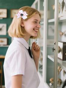6 Stücke Schulanfang Windrad Haarbögen für Frauen, süße Polka Punkte Bögen mit Stylingclips, Tafeldekor Haarclips für den ersten Schultag, Barrettes, neue Semester Studenten Geschenk Haarspangen, Frauen Haarzubehör, flache Krallenklemmen, Haarspangen, Haarklammern