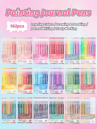 162pcs Colored Neutral Pens, 9 Pens Per Box, Easy To Carry, 18 Boxes, Rich Colors, Note-Taking And Painting Highlighters, Markers For Marking Learning Points, Art Tools For Art Painting, Must-Have School Supplies For Students Friends Back To School Season