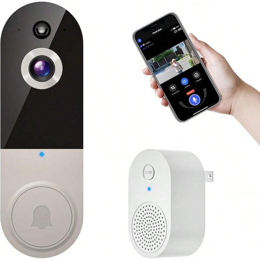 1080p Wireless Video Doorbell With Indoor Receiver, AI Human Detection, 2-Way Audio, Night, Cloud Storage, Real-Alerts, Home (Linen)