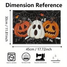 4 pièces Sets de table en lin imprimés d'éléments de citrouille, de diable et de crâne pour Halloween - Sets de table rectangulaires en lin tissé, à utiliser dans le salon, la cuisine, la table de café, la décoration de table de salle à manger