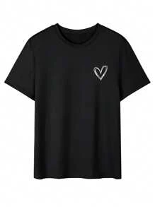 Camiseta informal de manga corta con cuello redondo y estampado de corazón para hombre en verano