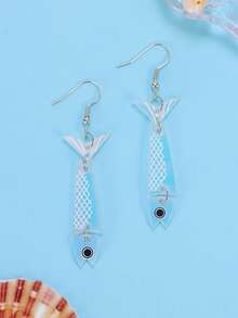 1 Pair Ocean Themed Summer Sardine & Jellyfish Acrylic Hollow-Out Earrings, Color Changing Beach Vacation Jewelry For Women, Suitable For Daily Wear - Multicolor - View 7