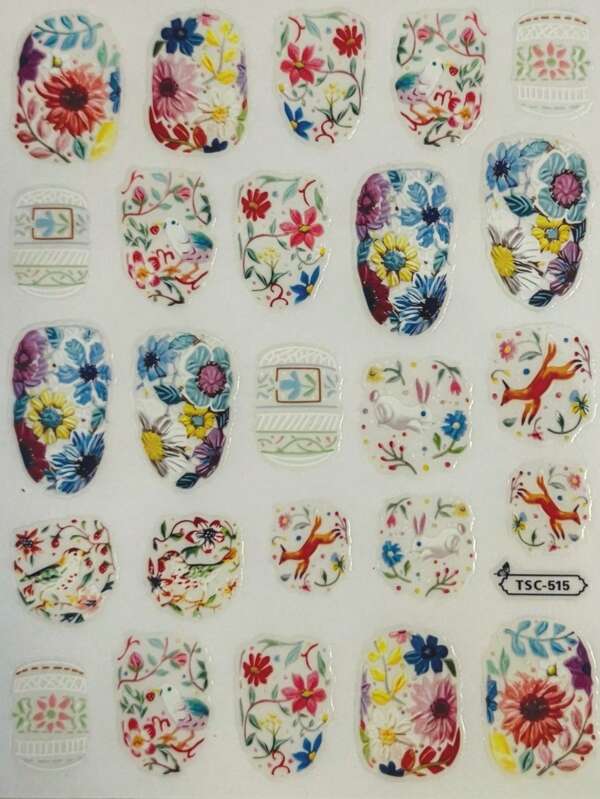 Adesivos de Arte de Unhas com Desenhos de Pássaro, Floral, Coelho, Veado