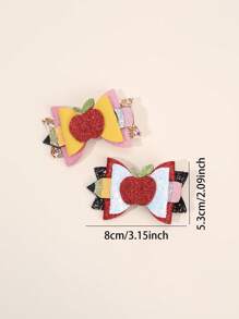 Set de 4 lazos para el cabello con forma de lápiz de manzana brillante para niñas para volver al colegio, con pinzas de caimán, coloridos y brillantes, accesorios para el cabello para el primer día de clases, regalo para estudiantes del nuevo semestre, pasadores para el cabello para adolescentes