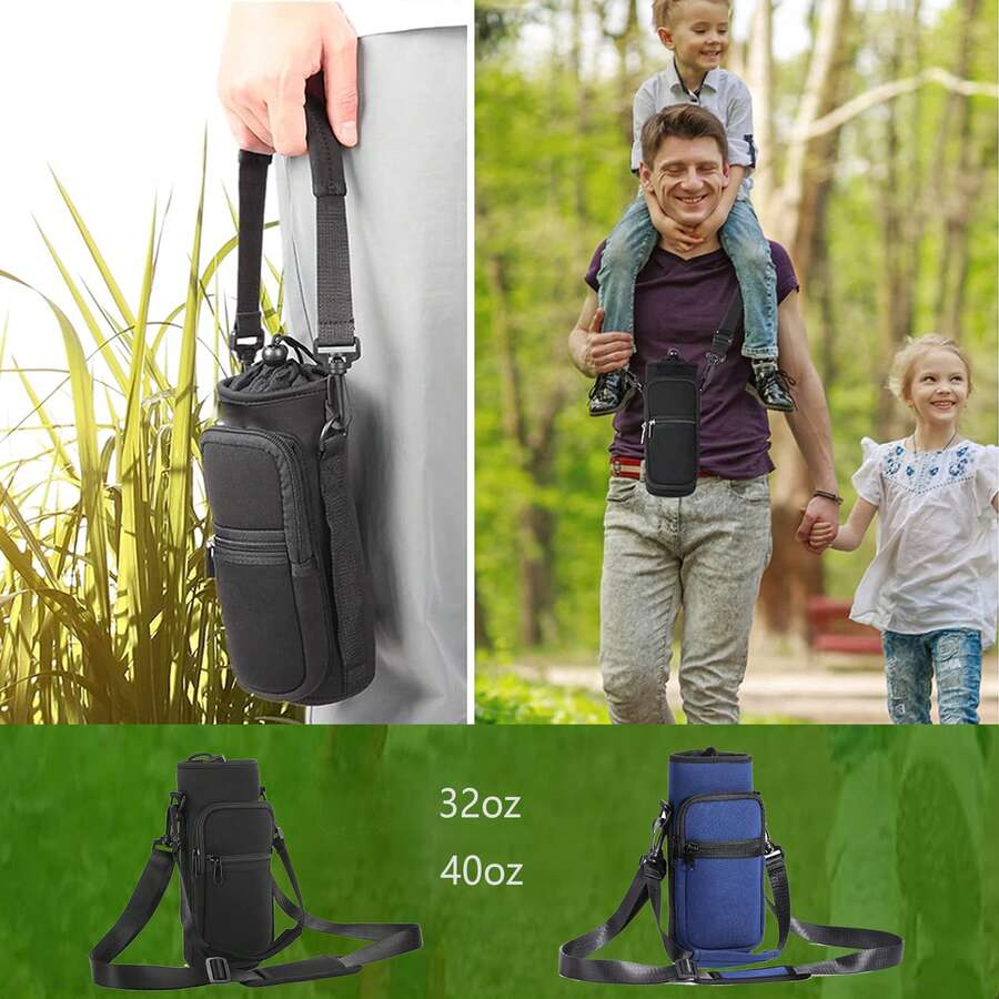 Water Bottle Carrier Bag With Phone Pocket For Cup 40/30 Oz, Water Bottle Holder With Adjustable Strap, Accessories,Bottle Pouch For Hiking Travelling Camping Climbing - Multicolor - View 1
