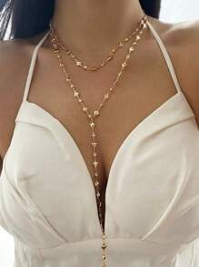 1pc Minimalist Fashion Heart Shaped Long Necklace, Vacation/Resort Style Choker Necklace