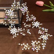 Diadema de flores de perlas tejidas a mano, cinta para el cabello con estilo Boho Mori, accesorios para vestido de novia