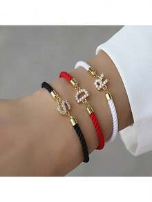 1 件新款经典 A-Z 字母手链女士简约可调节彩色绳手链女士珠宝礼物 - 黑色 - 查看 8