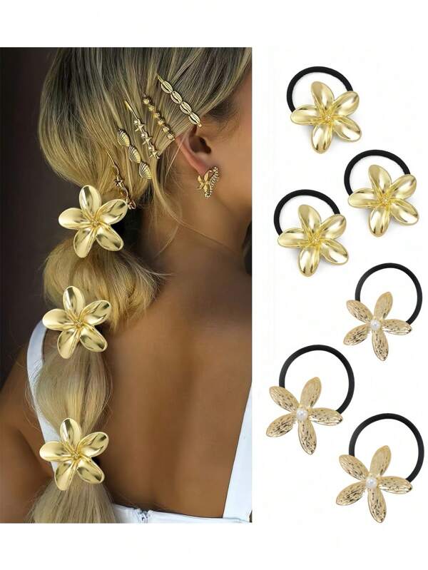 1 pezzo Delicata Molletta per capelli dal design floreale geometrico minimalista con 5 petali in metallo e perle, durevole e sicura, adatta per coda di cavallo e basette, perfetto articolo regalo gioiello per tutte le stagioni, fermagli per capelli, accessori per capelli dorati, accessori per capelli, supporti per coda di cavallo, elastici per capelli, fasce per capelli