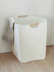 1pc Linen Dirty Clothes Basket Household Dirty Clothes Basket Folding Handpiece Fabric Laundry Basket Bedroom Bathroom Laundry Storage Basket Storage Dirty Clothes Basket Simple Foldable Wooden Handle Storage Basket Large Capacity Doll Toys Foldable Storage Basket