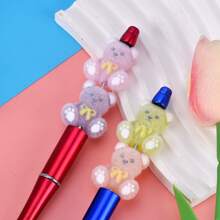 10pcs 23x26mm Adorable Mixed Color Flocked Bow Tie Small Bear Shape Acrylic Bead Jewelry Making DIY Charm Bracelet, Necklace And Pen