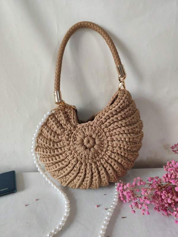 New Style Handwoven Handmade Fashionable And Simple Seashell Shell Handbag Khaki Color