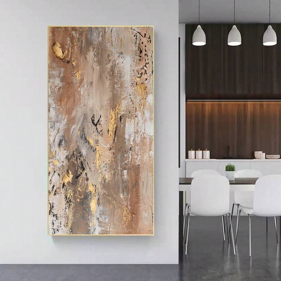 1 bức tranh in nghệ thuật vải canvas họa tiết trừu tượng màu vàng hiện đại - Trang trí tường không khung cho phòng khách và phòng ngủ, lớp hoàn thiện màu xám và nâu ánh kim, trang trí nhà tối giản - Cà phê nâu - Xem 1