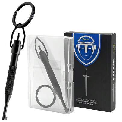 New Black Knurled Pen‑Style Key Tool, Mini Everyday‑Carry EDC Metal Gadget With Detachable Keyring & Clear Storage Box For Commute Travel Outdoor Daily Use For Police Restraints And Security Professionals