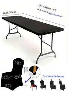 1 Piece Rectangular Tablecloth Cover +5pcs Polyester Dining Chair Cover/PU Chair Cover Set, High Stretch Polyester Spandex Material Tablecloth, Four Seasons Available Tablecloth Cover/Stool Cover, Suitable For Indoor, Outdoor, Picnic And Camping, Suitable For Decorating All Festivals And Important Occasions