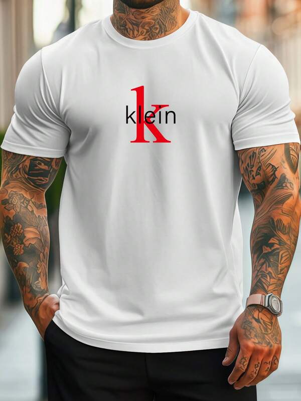 Camiseta gráfica para hombres - Poliéster ligero, ajuste regular de manga corta para uso casual y deportivo, parte superior transpirable de verano con estampado de letras grandes, camisa transpirable | Camiseta de cuello redondo | Ropa deportiva duradera