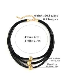 Collar corto ajustable y sencillo de estilo geométrico negro con cuentas redondas