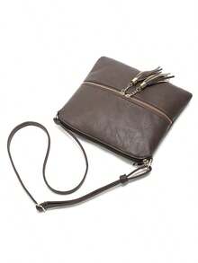 A Crossbody Bag With Tassels Bags For Women Fashion Lightweight Large Capacity Crossbody Bags For Women Tassel Decor Square Bag With Adjustable Shoulder Strap Minimalist Casual Small Zipper Vintage Shoulder Bag Clutch Purse For Lady - Coffee Brown - View 6
