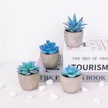 Artificial Small Plants In Pot - Fake Mini Potted Greenery Home Decor For Office, Bedroom, Kitchen, Dorm, Desk, Bathroom Shelf - Dainty Faux Plant Decor For Indoor Spaces - 4pcs Blue - View 3