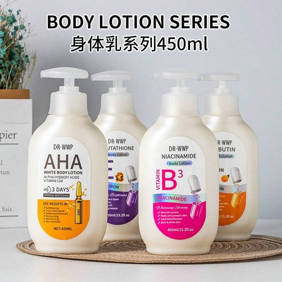 1 件高保湿身体乳液 450ml，AHA/VC/VE/维生素 B3 美白滋养亮肤适合所有肤质 - 白色 - 查看 1