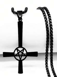 Inverted Cross Occult Pentagram Necklace Upside Down Cross Gothic Satan Necklaces  Satan