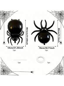 4pcs Halloween Spider & Accessories Balloon Set, Black Cartoon Spider Design, Suitable For Halloween, Day Of The Dead, Haunted House Parties, Commercial & Residential Decor, Fun Birthday Party Decorations
