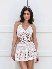 Womens Cut-Out Knit Dress, Slim Fit Ribbed Bodycon Dress For Night Out, Party  Social Events - White - View 7