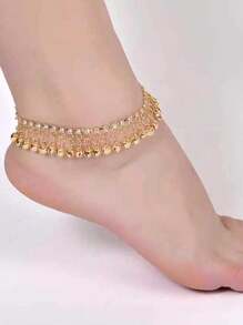 1pc Bells Tassel Rhinestone Accent Bohemian Beach Resort Anklet