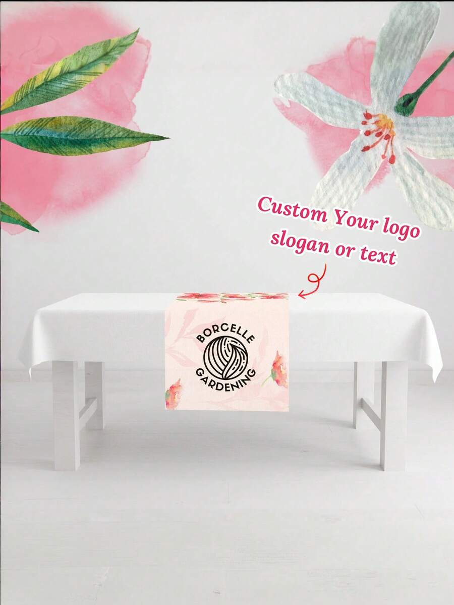 1pc Customizable Linen-Like Table Runner, With Your Logo & Text Printed, Vivid Print, Suitable For Indoor Kitchen, Dining Table Decor, Party Decoration, Anniversary, Trade Shows And Holiday Decor - Multicolor - View 1
