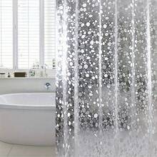 1pc Fashion Pebble 3D Square & Round Star Galaxy EVA Waterproof Odorless Transparent Shower Curtain, Suitable For Bathroom & Entryway, No Hooks Included - Clear - View 1