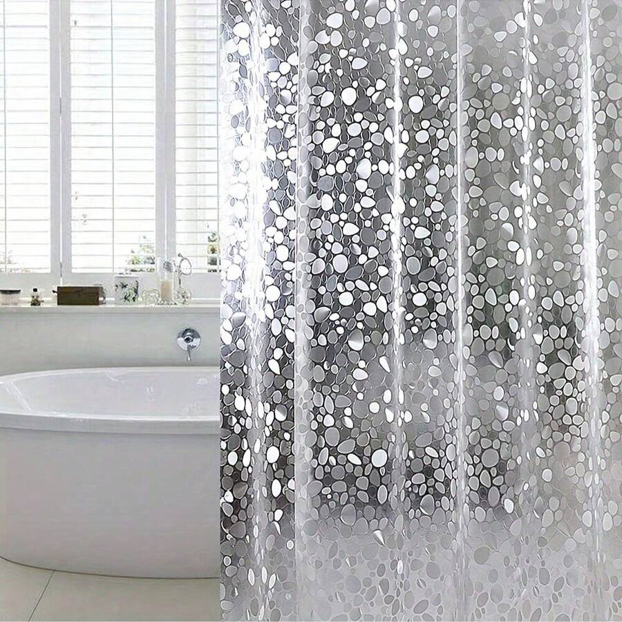 1pc Fashion Pebble 3D Square & Round Star Galaxy EVA Waterproof Odorless Transparent Shower Curtain, Suitable For Bathroom & Entryway, No Hooks Included - Clear - View 1