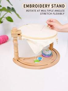 1 قطعة إطار خياطة متقاطعة خشبي، حامل تطريز دوار متعدد الوظائف بقاعدة هلالية الشكل، تصميم لوحتين لخياطة شخصين، سهل التركيب، مناسب للأطفال والبالغين، يتضمن 1 حلقة تطريز