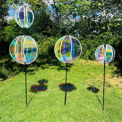 1 pieza Molinillo de viento colorido, bola giratoria reflectante, veleta, adecuado para decoración de patio y jardín