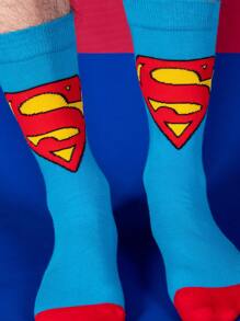 Warner Bros 1Pair Of Superman Hero Super Cartoon Animation Socks For Men, Novel, Fun, Happy And Crazy Socks For Christmas And Halloween, Suitable For Gifting At Parties, Fall Socks
