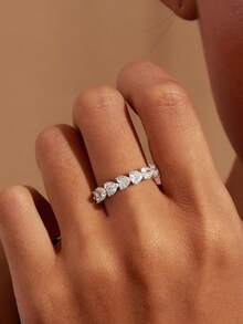 1 chiếc nhẫn tình yêu bằng bạc Sterling 925 sáng bóng, nhẫn bạc trong suốt lấp lánh cổ điển dành cho nữ, kiểu dáng retro, có thể dùng làm trang sức đeo tay hoặc quà tặng. - yêu - Xem 8