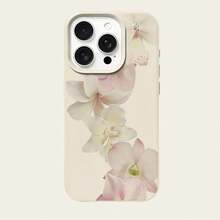 1 pieza Funda de teléfono con patrón de orquídea rosa elegante de material TPU compatible con iPhone/Smartphones - Blanco - Ver 5