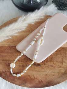 1 件波西米亚风格贝壳软粘土米珠仿珍珠串珠手机挂绳