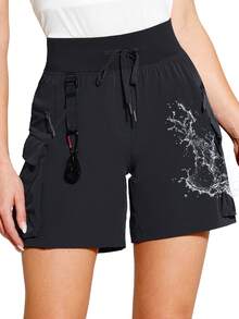 Women's Quick-Dry UPF 50+ Hiking Cargo Shorts - Lightweight Athletic 6'' Shorts With Big Zipper Pockets & Adjustable Drawstring Waist, Regular Fit For Outdoor, Golf, Spring/Summer/Fall, Hiking Shorts - 黑色 - 查看 3