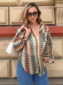 Jeta Ari Camisa holgada de manga larga con patrón texturizado, estilo bohemio de Ibiza, linda y sexy, ideal como ropa de playa y cubrecosturas para traje de baño en verano - Multicolor - Ver 6