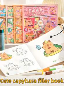 1pc/2pcs Creative Capybara Sketch Books, Random Colors & Styles, Student Line Drawing Practice Album, Cute Doodle Coloring Books, Children Memo Pad Coloring Books, Featuring Adorable Animal Characters