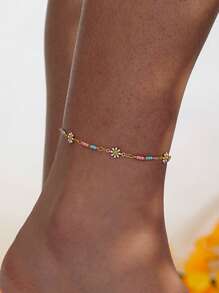 1 Peça Pulseira de Tornozelo Estilo Boho da Moda com Margarida de Cobre, Uso Diário, Acessório para Praia de Férias, Presente Ideal para Aniversário/Feriado