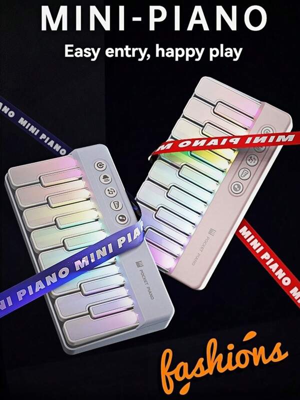 1pc 7-Color Light Pocket Piano, Multifunctional Mini 22-Key Piano That Can Be Played, Portable Children's Gift, Back To School Gift, Birthday Gift For Boys And Girls (Batteries Not Included)