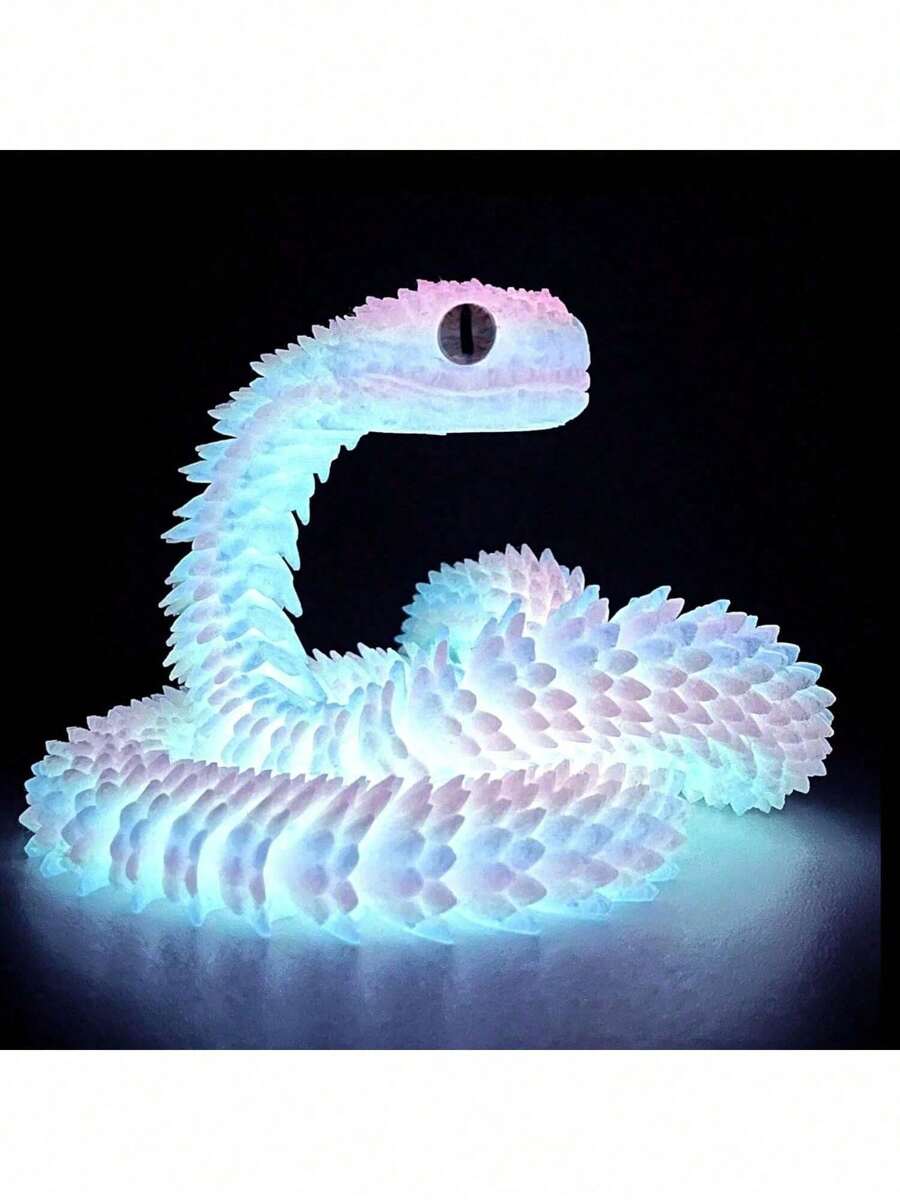 30cm Glow In Dark 3D Printed Snake Decoration, New Year Gift, Full Jointed Poisonous Snake Model, Realistic Animal Statue, Available In 30cm Rainbow Color, Glow Green, Pure Black And Pure White, 3D Printed Snake, Adult Toy/Random Eye Color