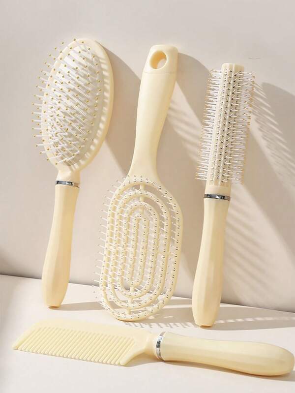 4pcs Fluffy Air Cushion Hair Comb Set, Long Hair Straightening Brush, Student Dormitory/Home Use, Women Curling Massage Comb