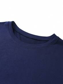 Camvyn Men's Summer Letter & Spider Print Round Neck Short Sleeve Casual T-Shirt - Navy Blue - View 6