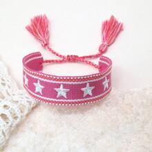 1 Buah Gelang Kepang Bordir Dekorasi Bintang Buatan Tangan, Cocok untuk Pesta, Pantai, Perjalanan, Hadiah Luar Biasa untuk Teman, Keluarga, Teman Sekelas - Hot Pink - View 5