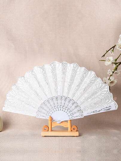 قطعة واحدة مروحة طي قديمة بتطريز دانتيل أسود، مروحة تطريز دانتيل لولوتا، مروحة طي بنمط الأوركيد لملحقات عروض الرقص والتصوير، مروحة لأزياء هانفو وتشونغسام، ملحقات التصوير بالطراز القديم مروحة طي