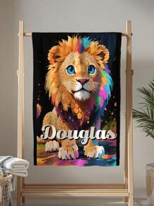 1 Pieza Manta con nombre personalizado de tigre - Manta de franela suave y ligera con diseño de león joven lindo, cálida y acogedora para sofá, cama, campamento y oficina - Personalizada con su nombre, manta de campamento acogedora con nombre personalizado, manta ligera