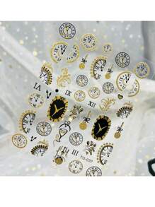 Adesivos Decorativos de Arte de Unhas 5D Vintage Relógio Dourado Brilhante